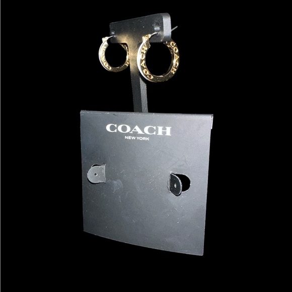 Coach Gold & White Classic Hoop Earrings NWT - Picture 5 of 5